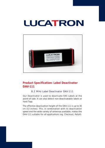 Product Specification: Label Deactivator DAV-111