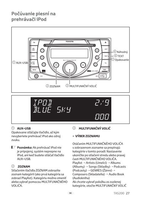 Toyota TAS200 - PZ420-00212-SK - TAS200 (Slovak) - mode d'emploi