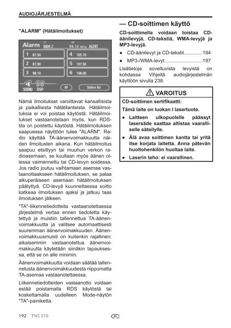 Toyota TNS510 - PZ445-00333-FI - TNS510 (Finnish) - mode d'emploi