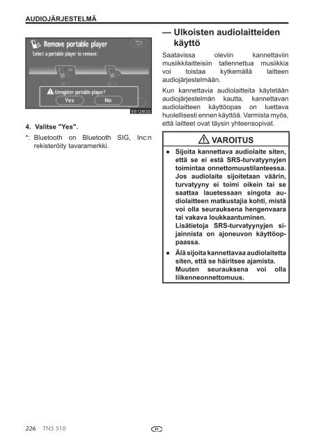 Toyota TNS510 - PZ445-00333-FI - TNS510 (Finnish) - mode d'emploi