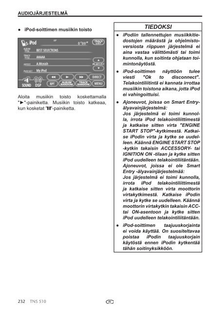 Toyota TNS510 - PZ445-00333-FI - TNS510 (Finnish) - mode d'emploi