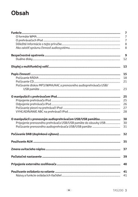 Toyota TAS200 - PZ420-00212-SK - TAS200 (Slovak) - mode d'emploi