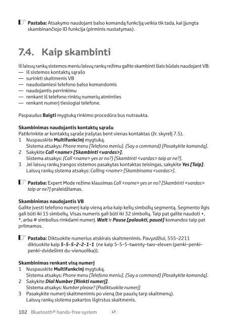 Toyota Bluetooth hands - PZ420-I0290-BE - Bluetooth hands-free system (English Russian Lithuanian Latvian Estonian) - mode d'emploi