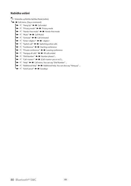 Toyota Bluetooth SWC - PZ420-T0290-EE - Bluetooth SWC (English Czech Hungarian Polish Russian) - mode d'emploi