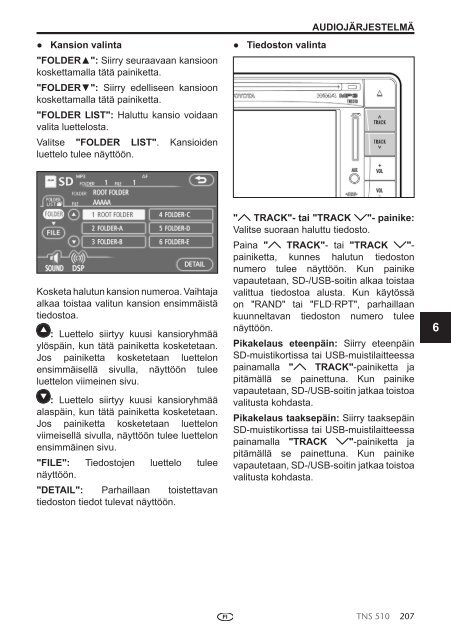 Toyota TNS510 - PZ445-00333-FI - TNS510 (Finnish) - mode d'emploi