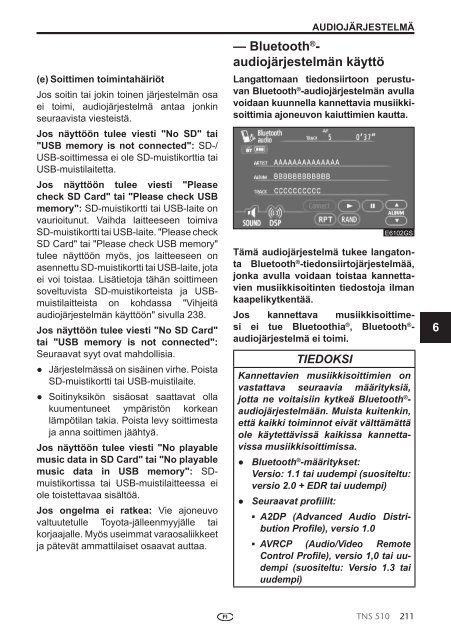 Toyota TNS510 - PZ445-00333-FI - TNS510 (Finnish) - mode d'emploi