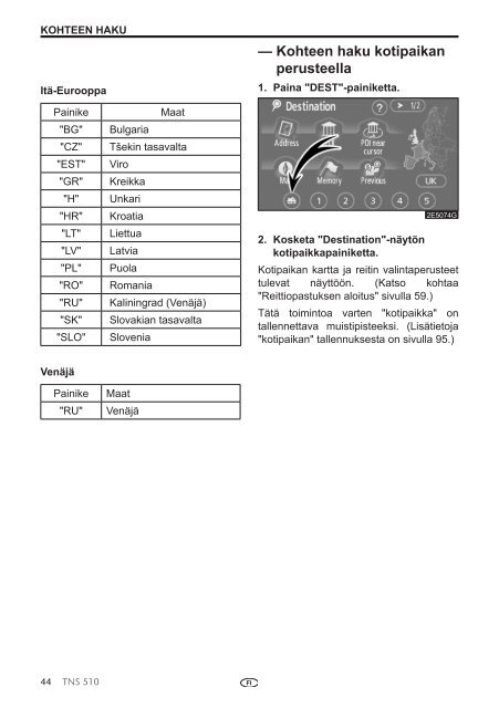 Toyota TNS510 - PZ445-00333-FI - TNS510 (Finnish) - mode d'emploi