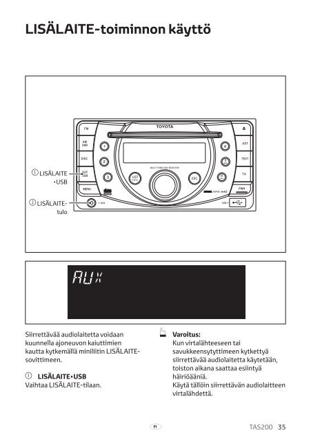 Toyota TAS200 - PZ420-00212-FI - TAS200 (Finnish) - mode d'emploi