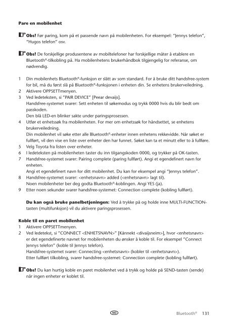 Toyota Bluetooth UIM English Danish Finnish Norwegian Swedish - PZ420-00295-NE - Bluetooth UIM English Danish Finnish Norwegian Swedish - mode d'emploi