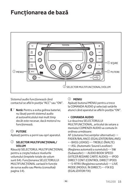 Toyota TAS200 - PZ420-00212-RO - TAS200 (Romanian) - mode d'emploi