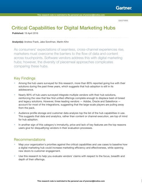 Critical Capabilities for Digital Marketing Hubs