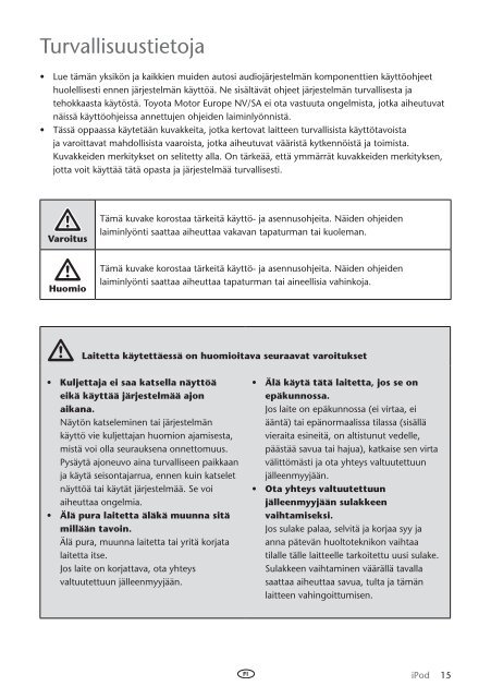 Toyota Ipod Integration Kit Danish, Finnish, Norwegian, Swedish - PZ420-00261-NE - Ipod Integration Kit Danish, Finnish, Norwegian, Swedish - mode d'emploi