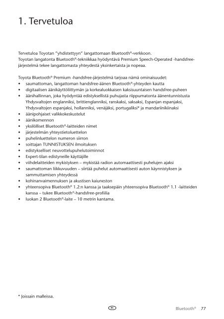 Toyota Bluetooth UIM English Danish Finnish Norwegian Swedish - PZ420-00295-NE - Bluetooth UIM English Danish Finnish Norwegian Swedish - mode d'emploi