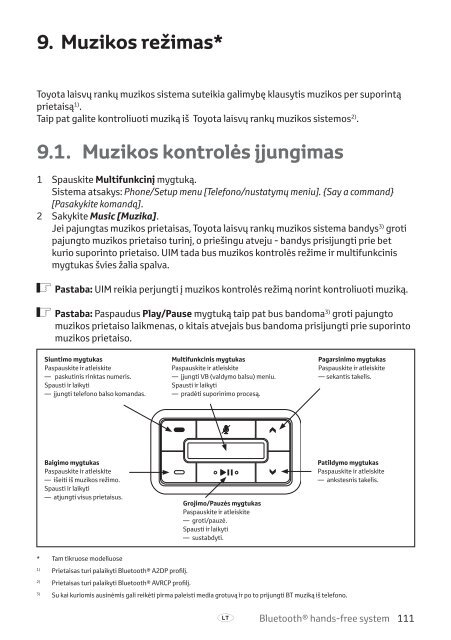 Toyota Bluetooth hands - PZ420-I0291-BE - Bluetooth hands-free system (English, Estonian, Latvian, Lithuanian, Russian ) - mode d'emploi