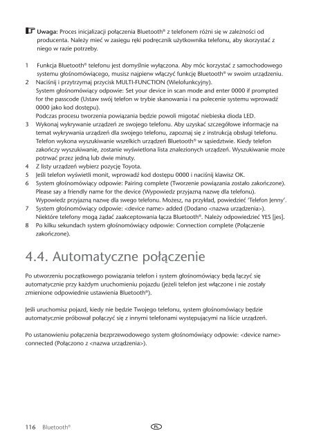 Toyota Bluetooth UIM English Czech Hungarian Polish Russian - PZ420-00292-EE - Bluetooth UIM English Czech Hungarian Polish Russian - mode d'emploi