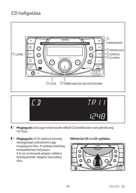 Toyota TAS200 - PZ420-00212-HU - TAS200 (Hungarian) - mode d'emploi