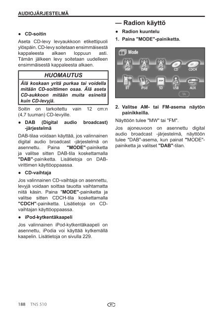 Toyota TNS510 - PZ445-00333-FI - TNS510 (Finnish) - mode d'emploi