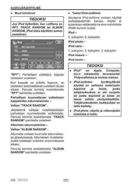 Toyota TNS510 - PZ445-00333-FI - TNS510 (Finnish) - mode d'emploi