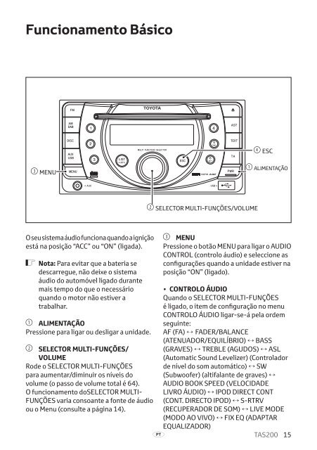 Toyota TAS200 - PZ420-00212-PT - TAS200 (Portuguese) - mode d'emploi