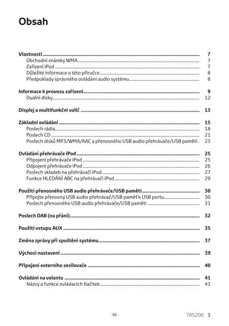 Toyota TAS200 - PZ420-00212-CS - TAS200 (Czech) - mode d'emploi