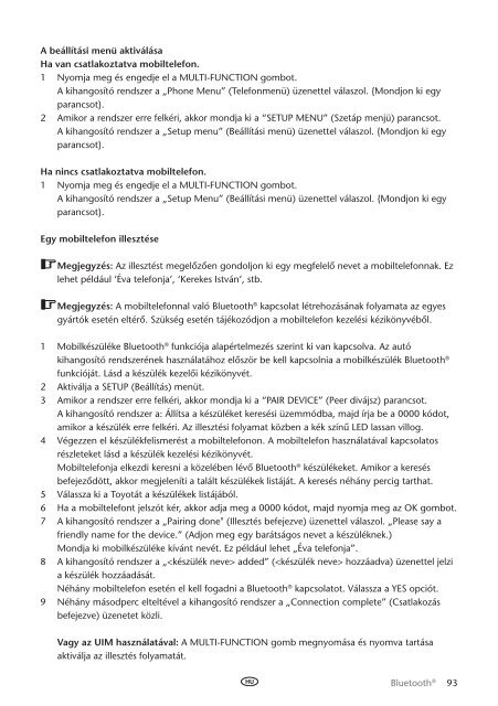 Toyota Bluetooth UIM English Czech Hungarian Polish Russian - PZ420-00295-EE - Bluetooth UIM English Czech Hungarian Polish Russian - mode d'emploi