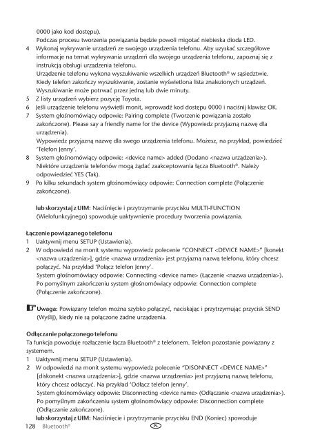 Toyota Bluetooth UIM English Czech Hungarian Polish Russian - PZ420-00292-EE - Bluetooth UIM English Czech Hungarian Polish Russian - mode d'emploi