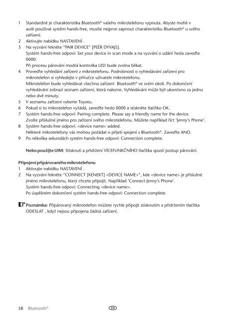 Toyota Bluetooth UIM English Czech Hungarian Polish Russian - PZ420-00292-EE - Bluetooth UIM English Czech Hungarian Polish Russian - mode d'emploi