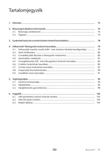 Toyota Bluetooth UIM English Czech Hungarian Polish Russian - PZ420-00292-EE - Bluetooth UIM English Czech Hungarian Polish Russian - mode d'emploi