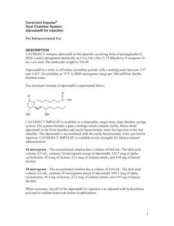 CaverJect Impulse® Dual Chamber System alprostadil for ... - Pfizer