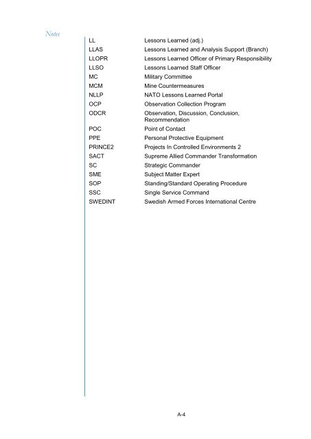 JOINT ANALYSIS LESSONS LEARNED CENTRE NATO'S LEAD AGENT JOINT ANALYSIS