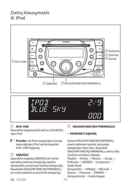 Toyota TAS200 - PZ420-00212-LT - TAS200 (Lithuanian) - mode d'emploi