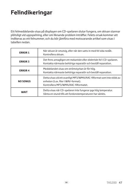 Toyota TAS200 - PZ420-00212-SV - TAS200 (Swedish) - mode d'emploi