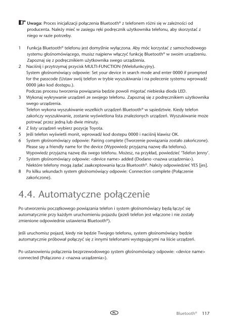 Toyota Bluetooth UIM English Czech Hungarian Polish Russian - PZ420-00295-EE - Bluetooth UIM English Czech Hungarian Polish Russian - mode d'emploi