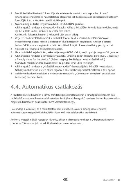 Toyota Bluetooth UIM English Czech Hungarian Polish Russian - PZ420-00295-EE - Bluetooth UIM English Czech Hungarian Polish Russian - mode d'emploi