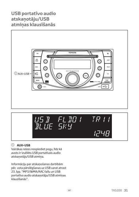 Toyota TAS200 - PZ420-00212-LV - TAS200 (Latvian) - mode d'emploi