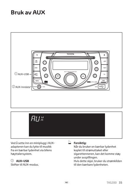 Toyota TAS200 - PZ420-00212-NO - TAS200 (Norwegian) - mode d'emploi