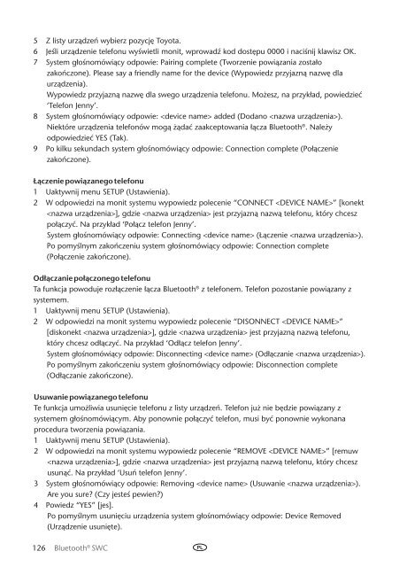 Toyota Bluetooth SWC English Czech Hungarian Polish Russian - PZ420-00293-EE - Bluetooth SWC English Czech Hungarian Polish Russian - mode d'emploi