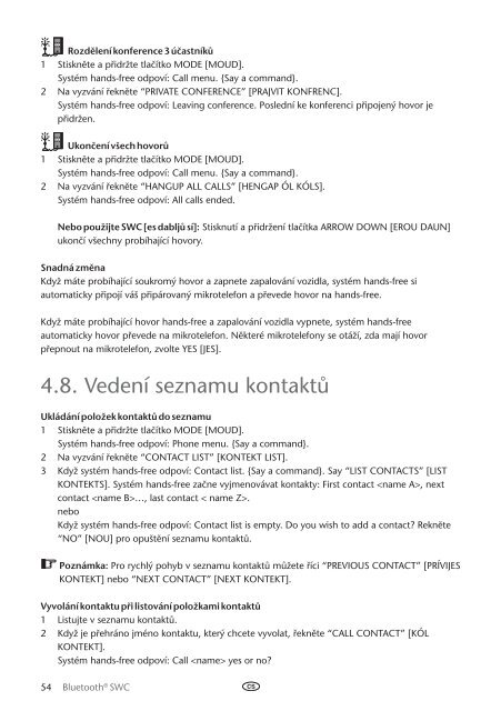 Toyota Bluetooth SWC English Czech Hungarian Polish Russian - PZ420-00293-EE - Bluetooth SWC English Czech Hungarian Polish Russian - mode d'emploi