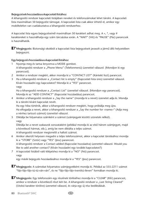 Toyota Bluetooth SWC English Czech Hungarian Polish Russian - PZ420-00293-EE - Bluetooth SWC English Czech Hungarian Polish Russian - mode d'emploi