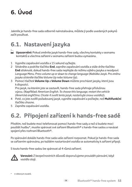 Toyota Bluetooth hands - PZ420-I0291-EE - Bluetooth hands-free system (Czech, English, Hungarian, Polish, Russian) - mode d'emploi