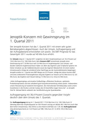 Pressemitteilung und Zahlen auf einen Blick (PDF) - Jenoptik AG