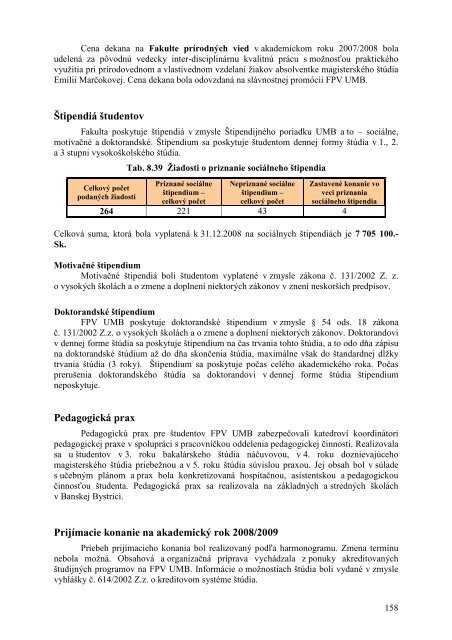 Výročná správa o činnosti UMB za rok 2008 - Univerzita Mateja Bela