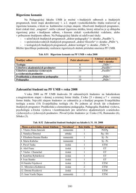 Výročná správa o činnosti UMB za rok 2008 - Univerzita Mateja Bela