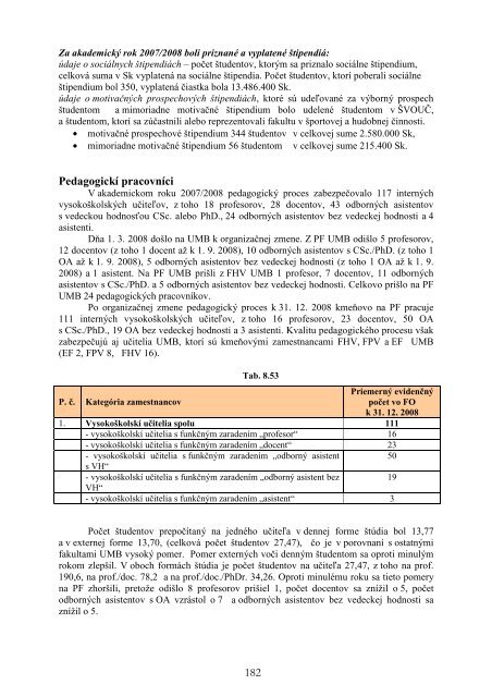 Výročná správa o činnosti UMB za rok 2008 - Univerzita Mateja Bela