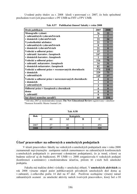 Výročná správa o činnosti UMB za rok 2008 - Univerzita Mateja Bela