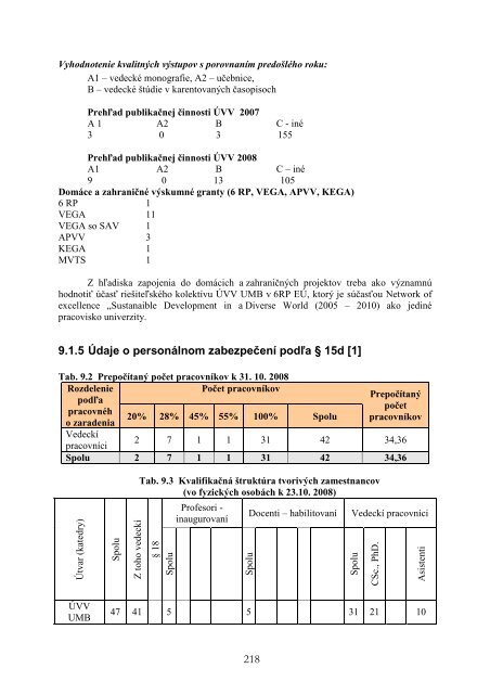 Výročná správa o činnosti UMB za rok 2008 - Univerzita Mateja Bela