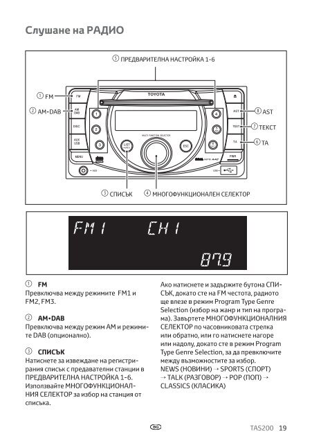 Toyota TAS200 - PZ420-00212-BG - TAS200 (Bulgarian) - mode d'emploi