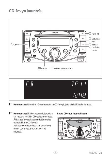 Toyota TAS200 - PZ420-00212-FI - TAS200 (Finnish) - mode d'emploi