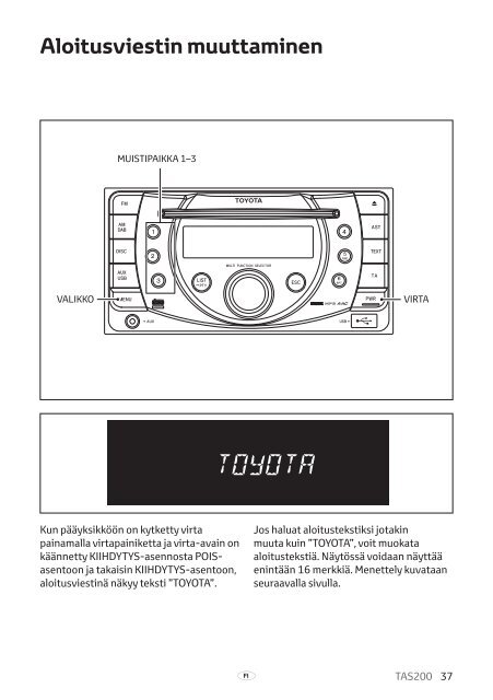 Toyota TAS200 - PZ420-00212-FI - TAS200 (Finnish) - mode d'emploi