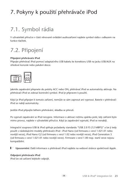 Toyota USB &amp;amp; iPod interface kit - PZ473-00266-00 - USB &amp; iPod interface kit (Czech, Hungarian, Polish, Russian, Slovak, Ukrainian) - mode d'emploi